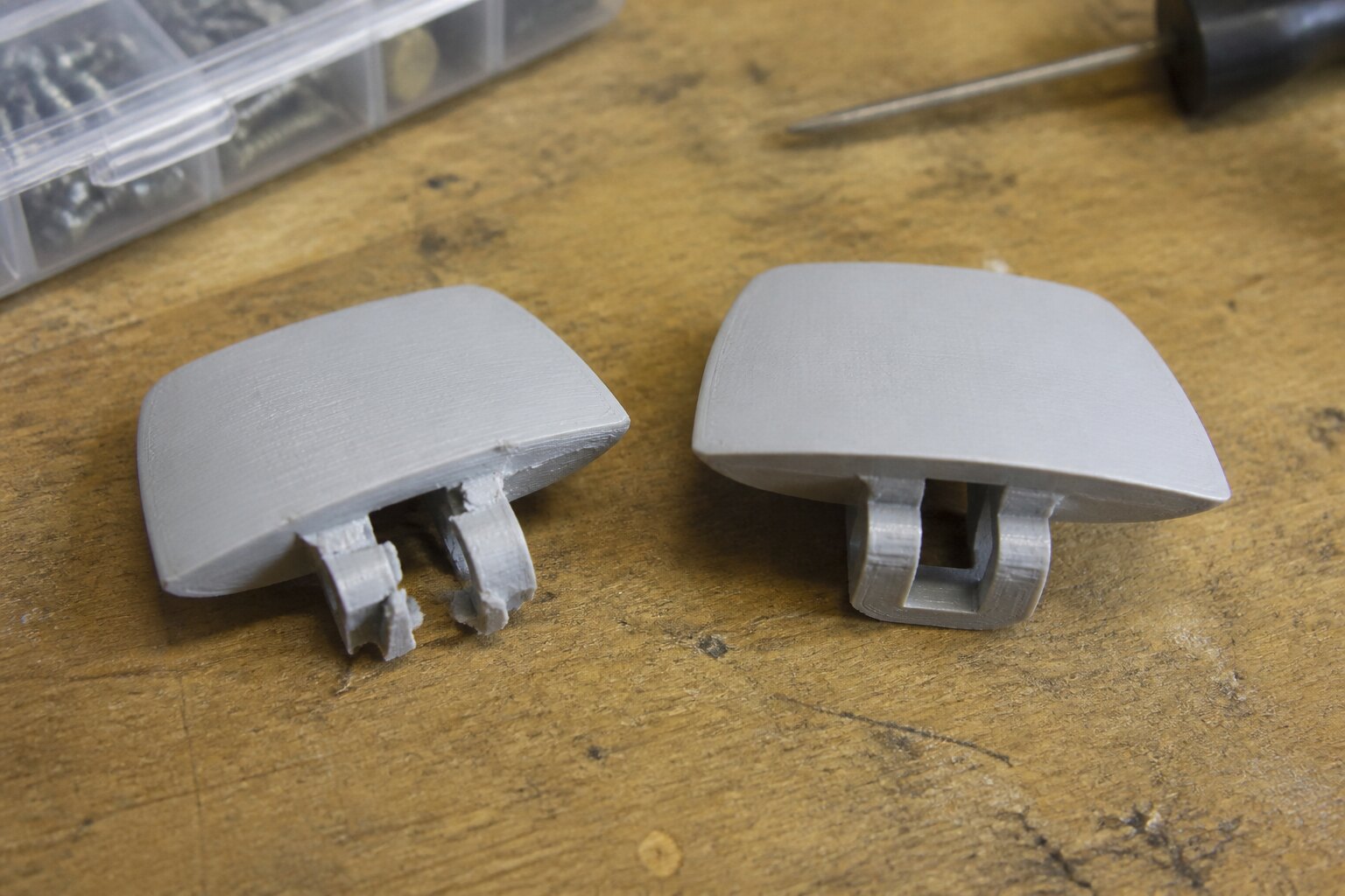 Example replacement part printed from a broken clip